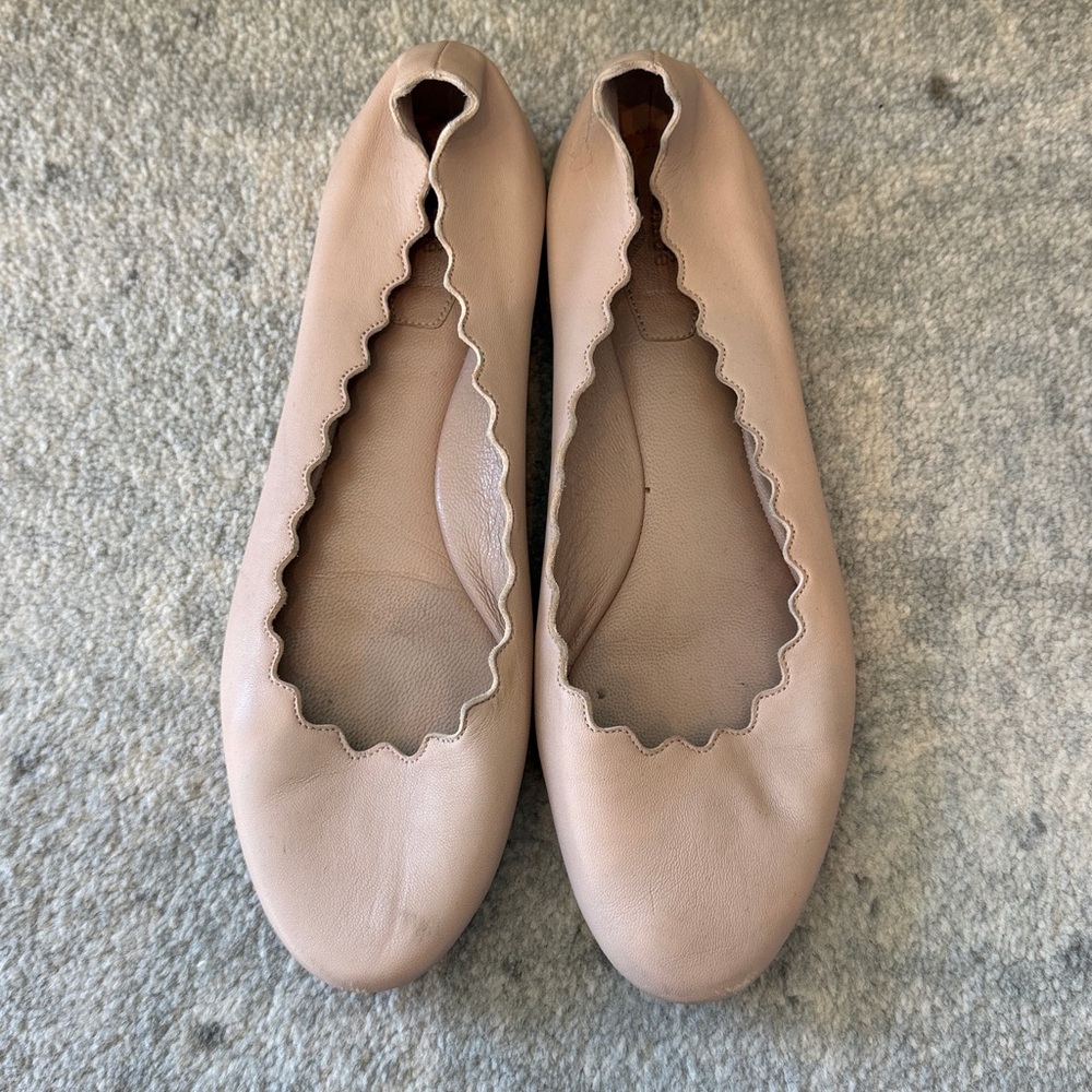 Chloe Lauren Scalloped Leather Ballet Flats - Picture 2 of 10